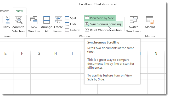 excel synchronous scrolling